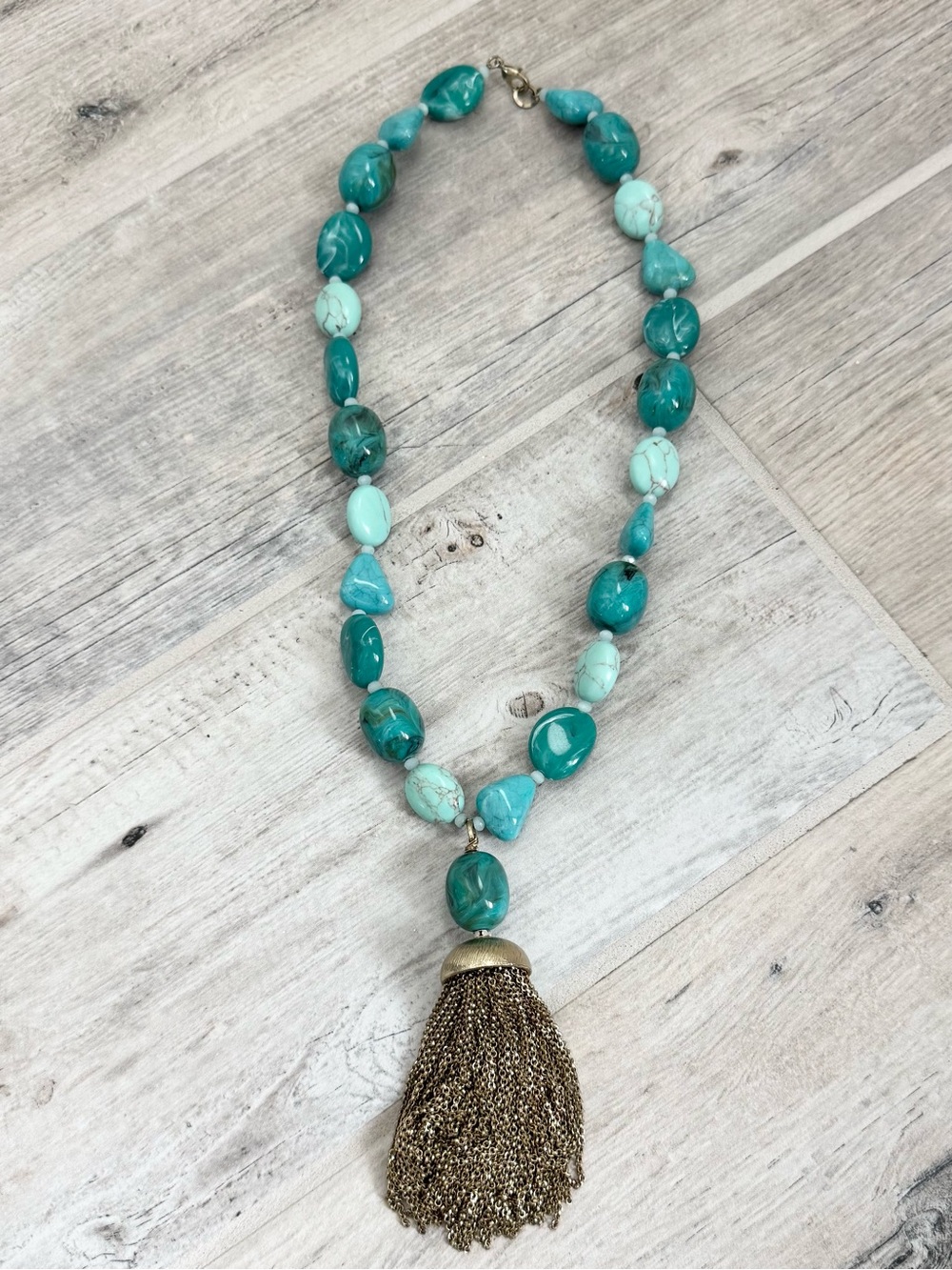 Neiman Marcus Teal Tassel Statement Necklace